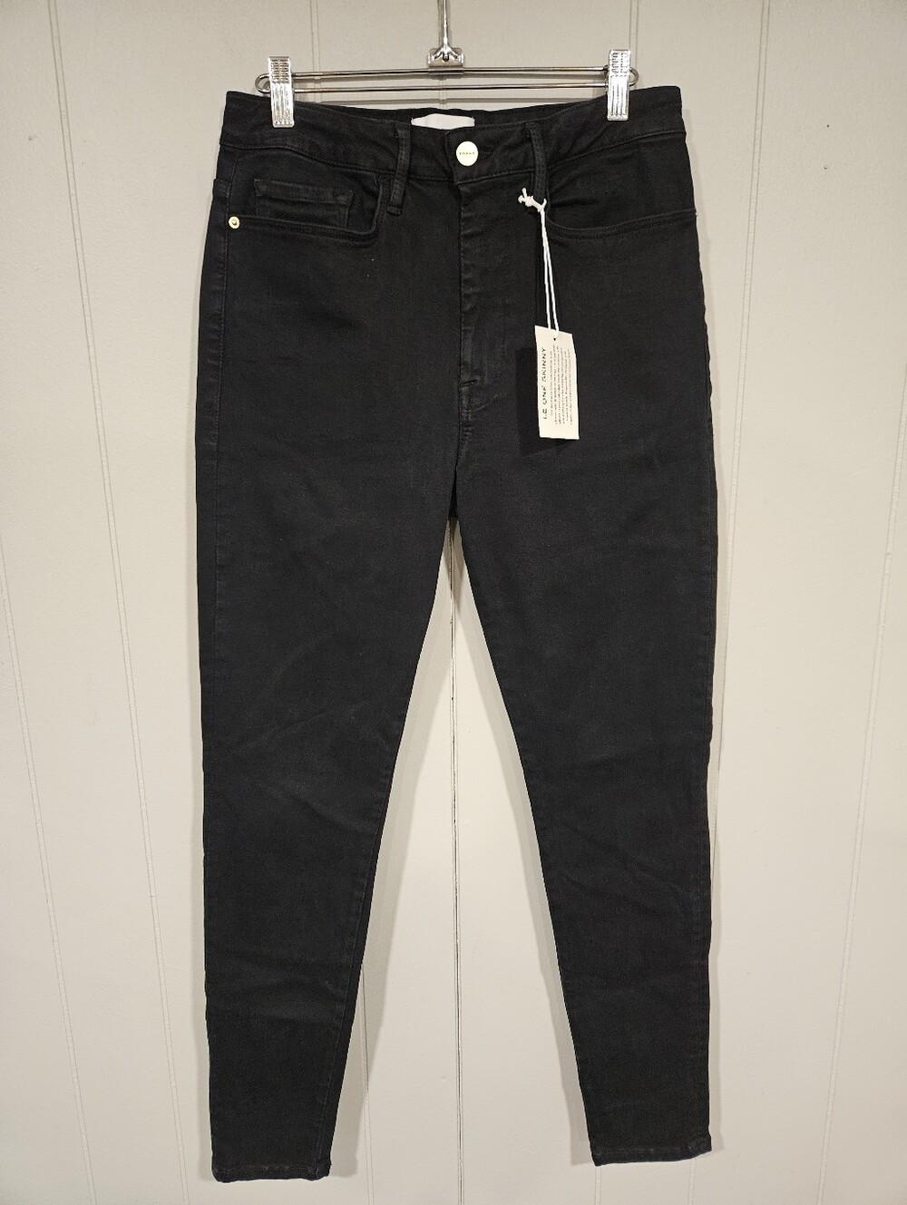 Frame Le One Skinny Womens Size 2 Black Denim Jeans 28x29 Mid Rise Stretch NWT